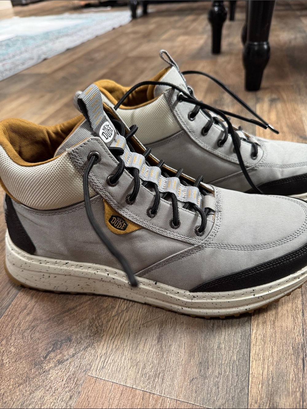 Hey Dude Men's Light Gray Sneakers with Mustard Lining - Picture 6 of 9